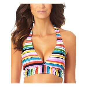 Anne Cole Womens Striped Halter Bikini Swim Top Size D Multi Color